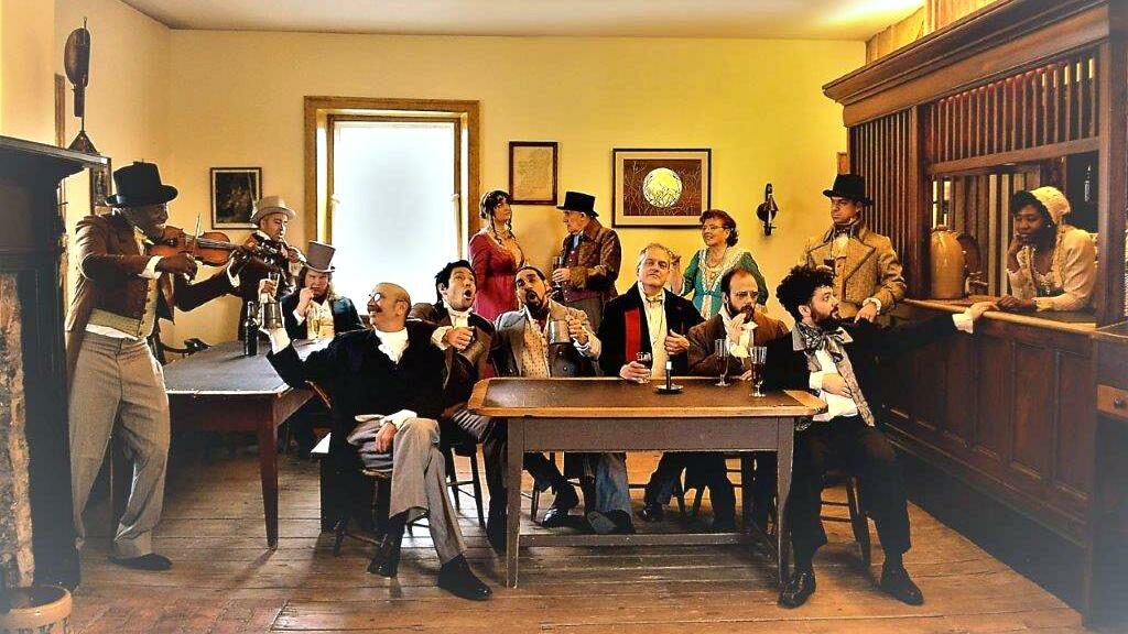 Patrons of the tavern at Montgomery's Inn enjoying themselves in nineteenth century costume